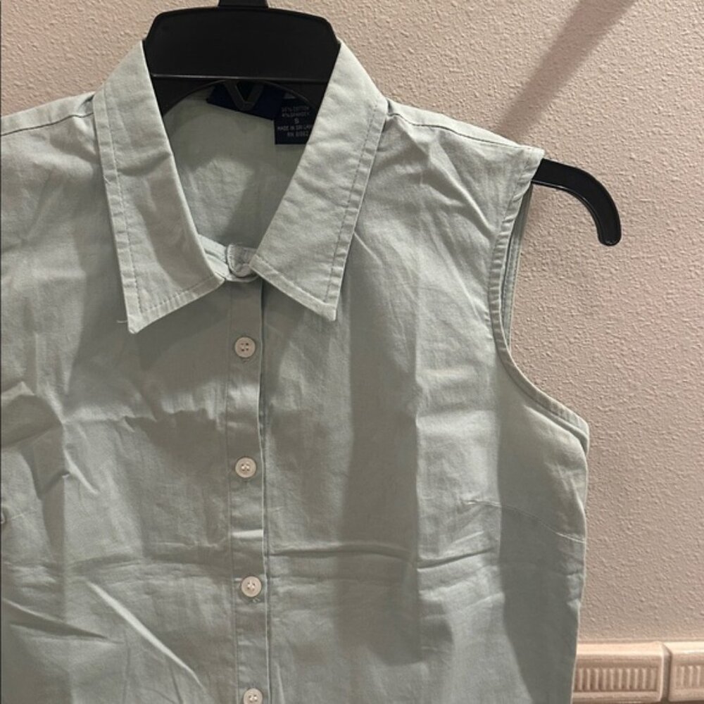 Vintage DCC cotton sleeveless tailored fitted stretch collar button down blouse - Picture 2 of 13